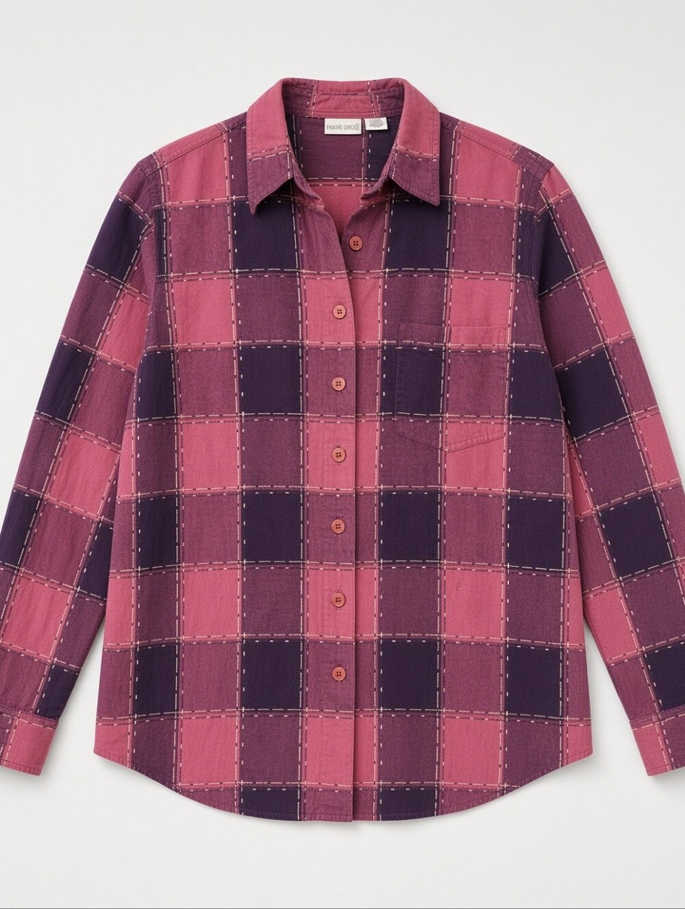 VTG 90s Fashion Bug Patchwork Style Plaid Button Up Pink & Purple Country Grunge